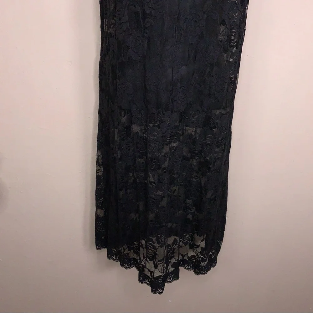 Vintage Small Black Lace Chemise Dress Sheer Retro 90s Era Goth Pinup Glam Vneck